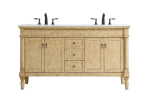 60 inch Double Bathroom vanity in Antique Beige with ivory white engineered marble