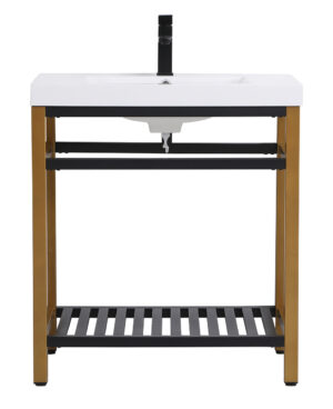 30 inch Single Bathroom Metal Vanity in Golden Black