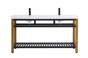 60 inch Double Bathroom Metal Vanity in Golden Black