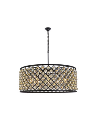 Madison 10 light Matte Black Chandelier Golden Teak (Smoky) Royal Cut Crystal
