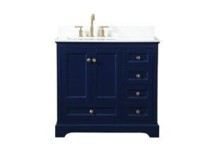 36 inch Single bathroom vanity in blue with backsplash