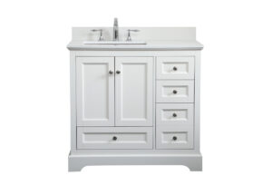 36 inch Single bathroom vanity in white with backsplash