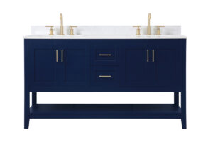 60 inch Double Bathroom Vanity in Blue with Backsplash