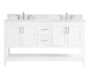 60 inch Double Bathroom Vanity in White with Backsplash