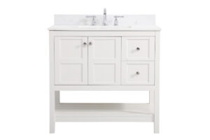 36 inch Single Bathroom Vanity in White with Backsplash