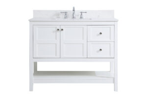 42 inch Single Bathroom Vanity in White with Backsplash