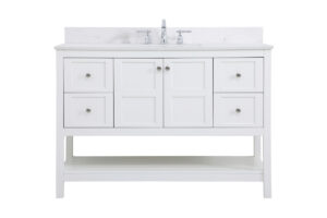 48 inch Single Bathroom Vanity in White with Backsplash