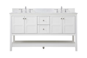 60 inch Single Bathroom Vanity in White with Backsplash