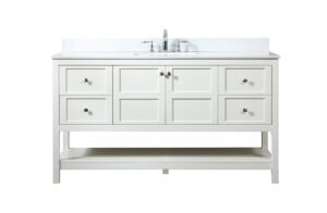 60 inch Single bathroom vanity in white with backsplash