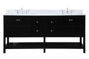 72 inch Double Bathroom Vanity in Black with Backsplash