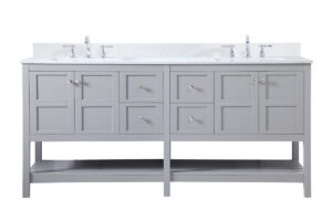 72 inch Double Bathroom Vanity in Gray with Backsplash