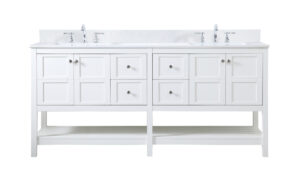 72 inch Double Bathroom Vanity in White with Backsplash