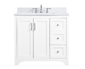 36 inch Single Bathroom Vanity in White with Backsplash