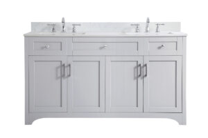 60 inch Double Bathroom Vanity in Grey with Backsplash