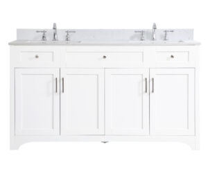 60 inch Double Bathroom Vanity in White with Backsplash