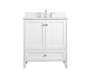 30 inch Single Bathroom Vanity in White with Backsplash