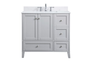 36 inch Single Bathroom Vanity in Grey with Backsplash
