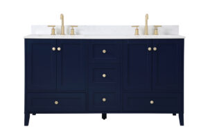 60 inch Double Bathroom Vanity in Blue with Backsplash