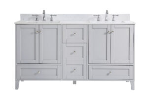 60 inch Double Bathroom Vanity in Grey with Backsplash