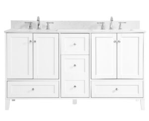 60 inch Double Bathroom Vanity in White with Backsplash