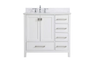 36 inch Single Bathroom Vanity in White with Backsplash