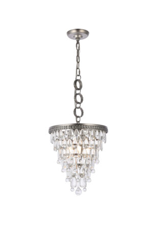 Nordic 3 light antique silver Pendant Clear Royal Cut Crystal