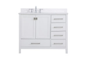 42 inch Single Bathroom Vanity in White with Backsplash