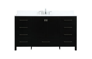 60 inch Single bathroom vanity in black with backsplash