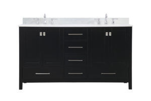 60 inch Double Bathroom Vanity in Black with Backsplash