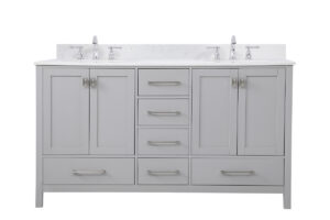 60 inch Double Bathroom Vanity in Gray with Backsplash