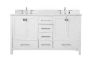60 inch Double Bathroom Vanity in White with Backsplash