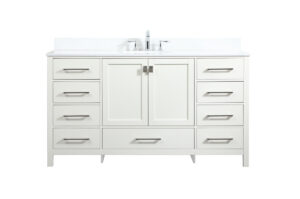 60 inch Single bathroom vanity in white with backsplash