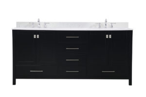 72 inch Double Bathroom Vanity in Black with Backsplash