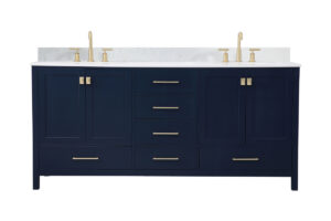 72 inch Double Bathroom Vanity in Blue with Backsplash