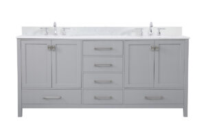 72 inch Double Bathroom Vanity in Gray with Backsplash