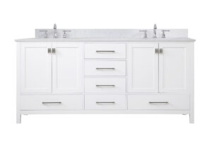 72 inch Double Bathroom Vanity in White with Backsplash