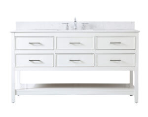 60 inch Single bathroom vanity in white with backsplash
