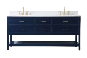 72 inch double bathroom vanity in blue with backsplash