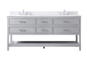 72 inch double bathroom vanity in gray with backsplash