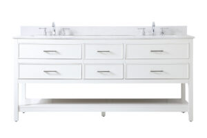 72 inch double bathroom vanity in white with backsplash