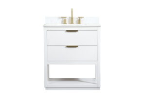 30 inch Single bathroom vanity in white with backsplash