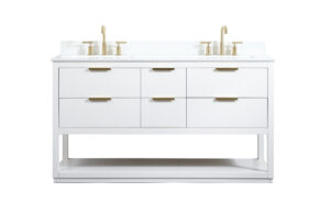 60 inch Single bathroom vanity in white with backsplash