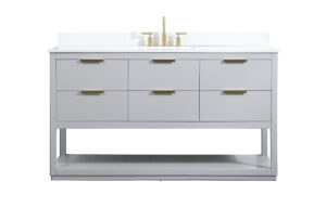 60 inch Single bathroom vanity in grey with backsplash