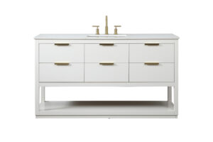 60 inch Single bathroom vanity in white with backsplash