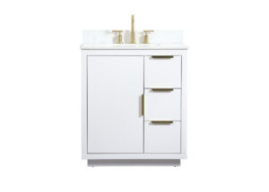 30 inch Single bathroom vanity in white with backsplash