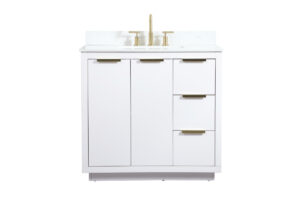 36 inch Single bathroom vanity in white with backsplash