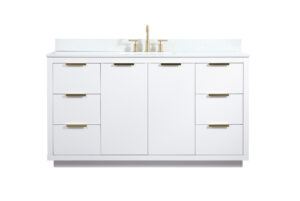 60 inch Single bathroom vanity in white with backsplash