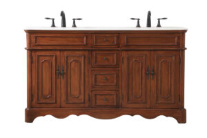 60 inch double bathroom vanity in Teak