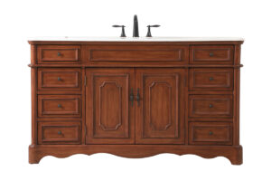 60 inch double bathroom vanity in Teak