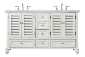 60 inch Double Bathroom Vanity in Antique White